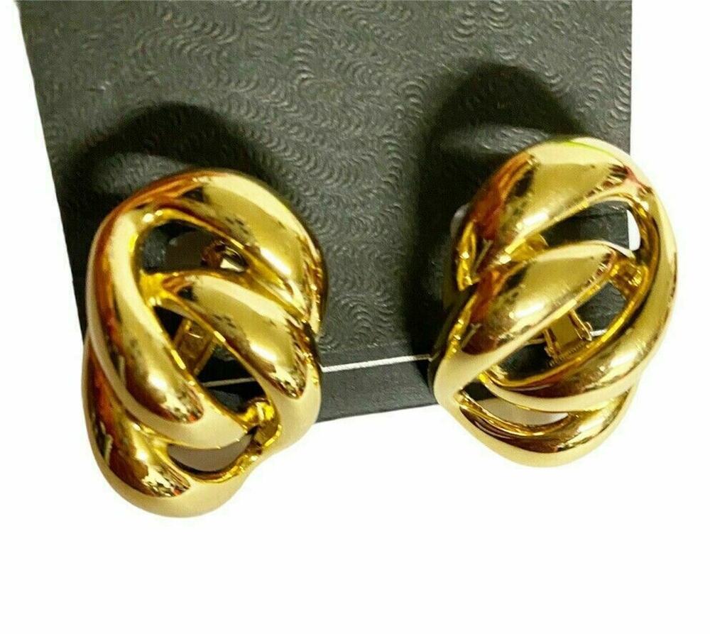 Vintage Napier signed Gold tone earrings Love Knot Screw Back Clip On